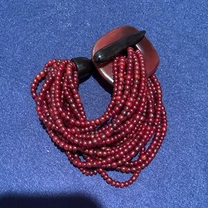 Red Multi-Strand Beaded Statement bracelet Unbranded